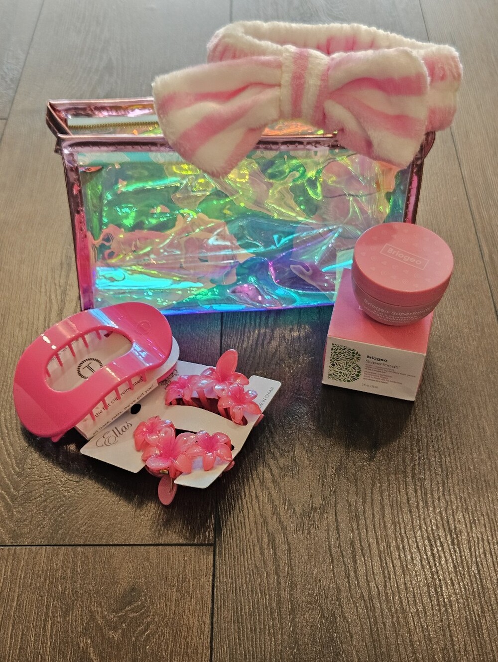 Pink Self Care Beauty Bundle Briogeo Hair Mask Clips Spa Headband Bag
